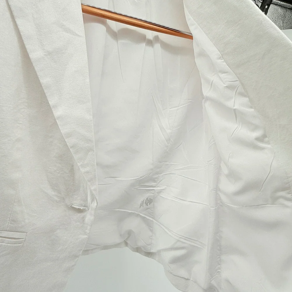 H‎ By Halston White Linen Blazer Ivory Small Lined Coastal Chic Cowgirl